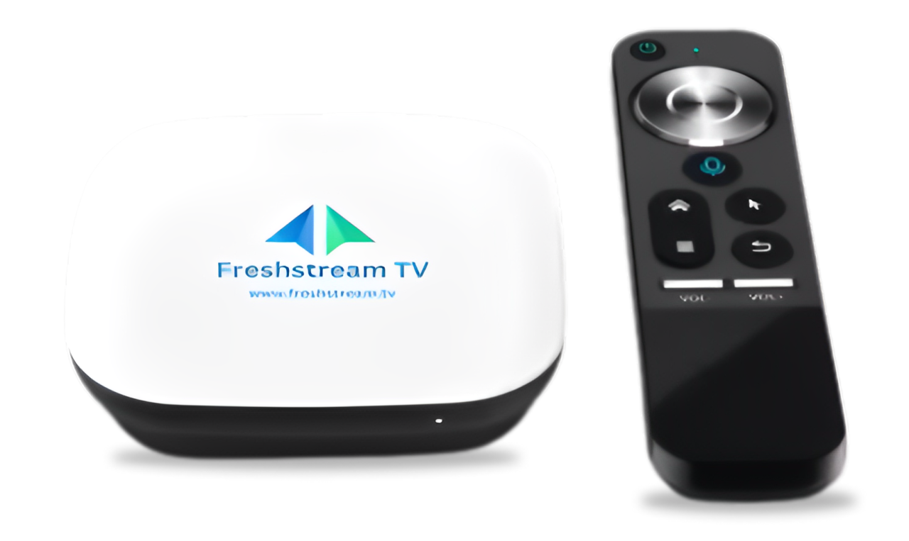 Freshstream TV streaming device with remote control.